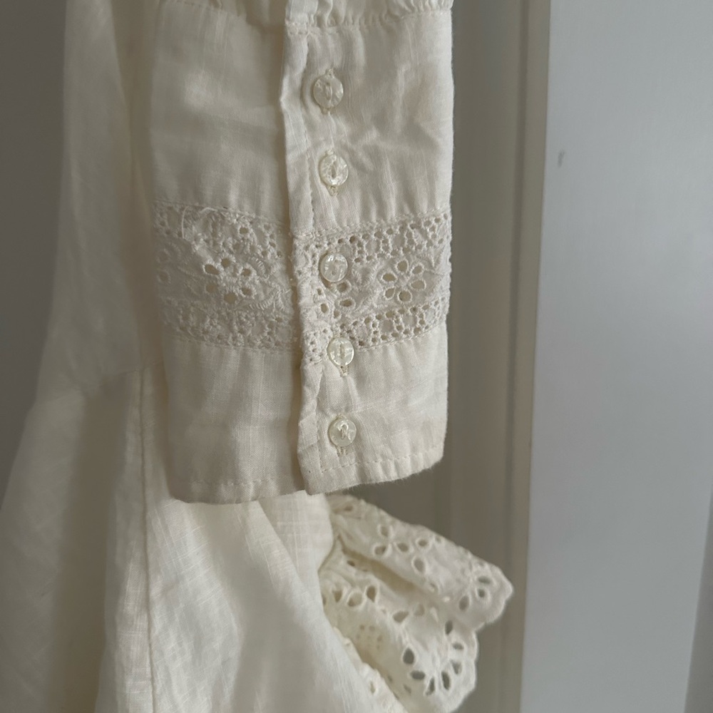 Free People Cream Ruffle Lace Blouse - Picture 4 of 5